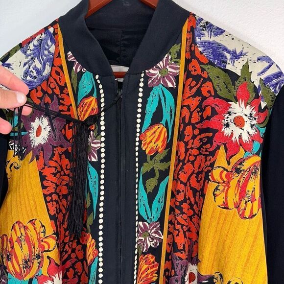 Vintage 80s A.C. Sport Boho Floral Mixed Media Bomber Jacket Womens 16W Artsy - Picture 6 of 13